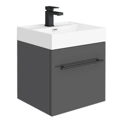 Valencia Cloakroom Suite (Gloss Grey Vanity With Matt Black Handle + Toilet) -Croydex shop valcsgbd1