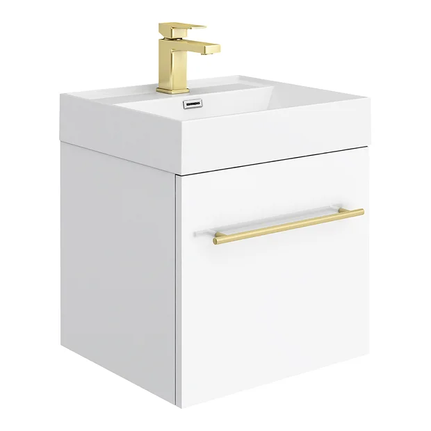 Valencia Cloakroom Suite (Gloss White Vanity With Brushed Brass Handle + Toilet) 5 Valencia Cloakroom Suite (Gloss White Vanity With Brushed Brass Handle + Toilet) - Image 3