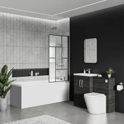 Venice Abstract Matt Black Grid Bath Screen With Square Single Ended Bath -Croydex shop vambgbth d2