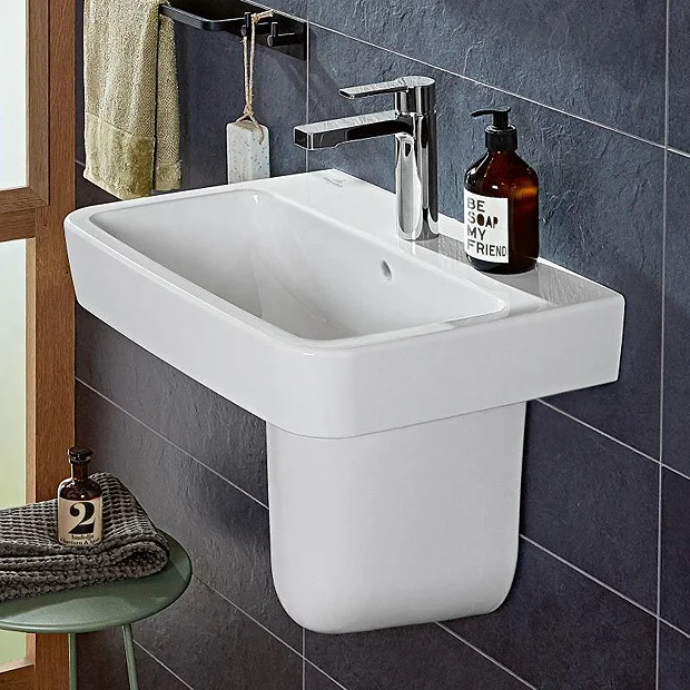 Villeroy & Boch Villeroy And Boch O.novo Square 1TH Washbasin + Semi Pedestal 4 Villeroy & Boch Villeroy And Boch O.novo Square 1TH Washbasin + Semi Pedestal - Image 2