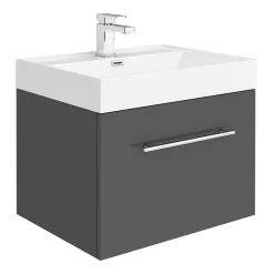 Valencia Bathroom Suite (Toilet, Grey Vanity With Chrome Handle, L-Shaped Bath + Screen) -Croydex shop vbsggch6 d1