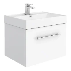Valencia Bathroom Suite (Toilet, White Vanity With Chrome Handle, L-Shaped Bath + Screen) -Croydex shop vbsgwch6 d1