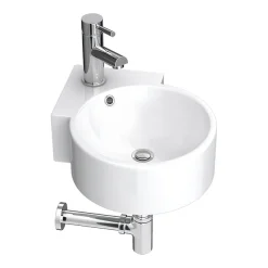 Victorian Plumbing Othello Round Wall Hung Corner Basin 1TH - 310 X 440mm