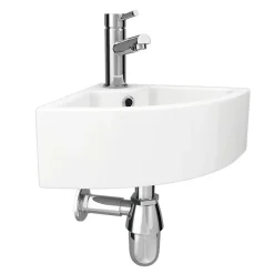 Victorian Plumbing Bermuda Corner Cloakroom Basin 1TH - 335 X 335mm -Croydex shop ves067 new d1