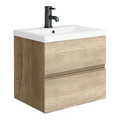 Venice Linea Rustic Oak Cloakroom Suite (Wall Hung Vanity + Toilet) -Croydex shop vl5oakv lrg