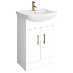 Venice 560mm Gloss White Vanity Unit With Brushed Brass Handles + Toilet Package -Croydex shop vn56bbwcpk d1