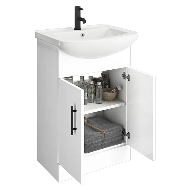 Venice 560mm Gloss White Vanity Unit With Matt Black Handles + Toilet Package 3 Venice 560mm Gloss White Vanity Unit With Matt Black Handles + Toilet Package
