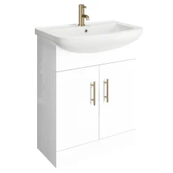 Venice 665mm Gloss White Vanity Unit With Brushed Brass Handles + Toilet Package 10 Venice 665mm Gloss White Vanity Unit With Brushed Brass Handles + Toilet Package -Croydex shop vn65bbwcpk d1