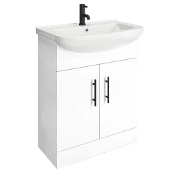 Venice 665mm Gloss White Vanity Unit With Matt Black Handles + Toilet Package -Croydex shop vn65wcpk d1