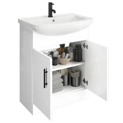 Venice 665mm Gloss White Vanity Unit With Matt Black Handles + Toilet Package