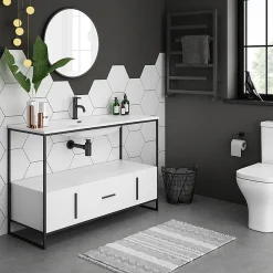 Venice 1200 Black Frame Basin Washstand Incl. Solid Stone Basin -Croydex shop vws12 n d2
