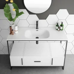 Venice 1200 Black Frame Basin Washstand Incl. Solid Stone Basin