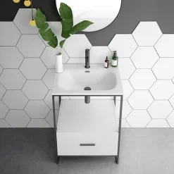 Venice 600 Black Frame Basin Washstand With Toilet -Croydex shop vws6bsnd3