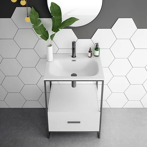 Venice 600 Black Frame Basin Washstand Incl. Solid Stone Basin 3 Venice 600 Black Frame Basin Washstand Incl. Solid Stone Basin