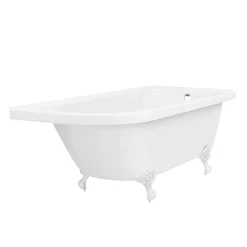 Victorian Plumbing Appleby 1700 Roll Top Shower Bath With Brushed Brass Screen + White Leg Set -Croydex shop whba17bs d5
