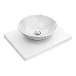 Victorian Plumbing 600 X 450mm White Shelf With Round White Marble Basin -Croydex shop wsmw001 lrg